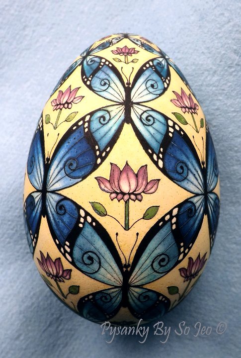 Blue Morpho BUtterflies Ukrainian Easter Egg Pysanky By So Jeo